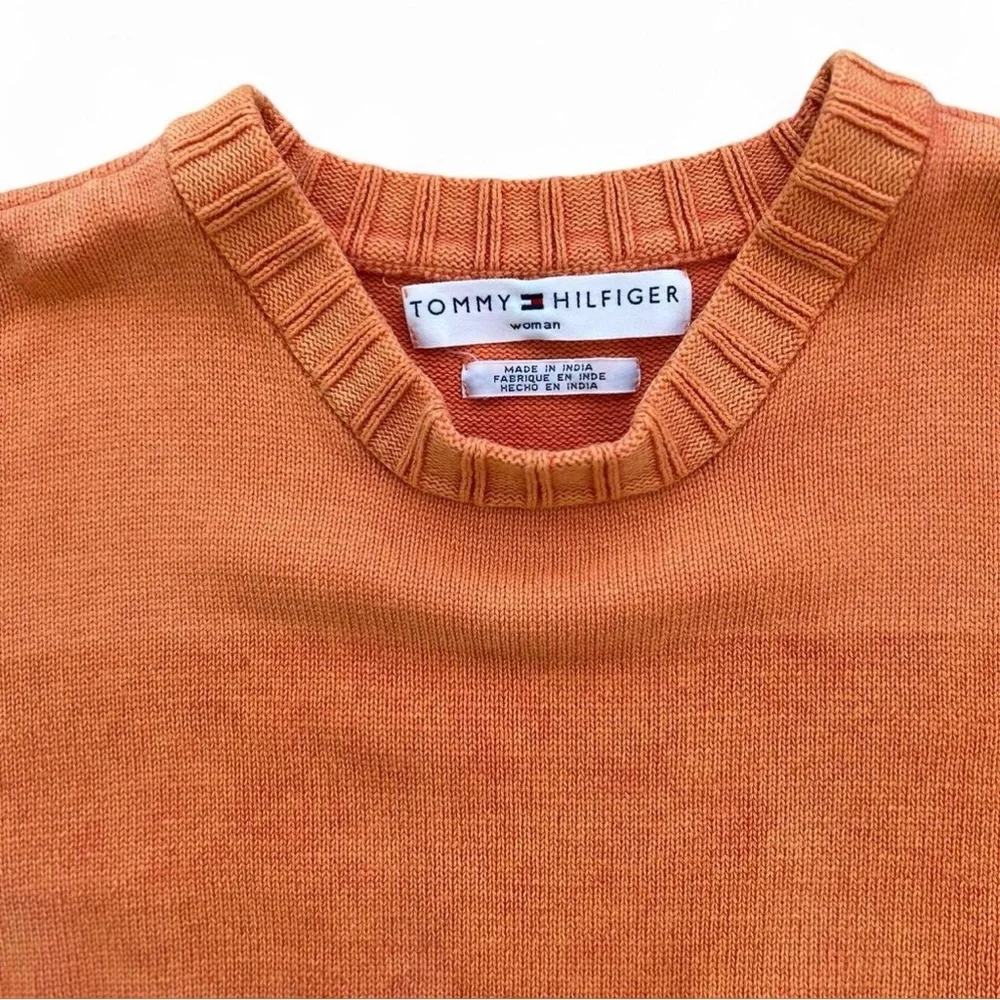 Vintage y2k Heritage Tommy Hilfiger Knit Color-block Spell-out Cotton Sweater Lg - Picture 3 of 9